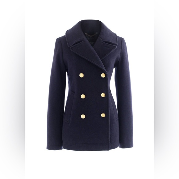 J Crew Nello Gori Coat Sz 4 Navy Blue Jacket Wool Blend Peacoat Preppy Nautical - Picture 4 of 11
